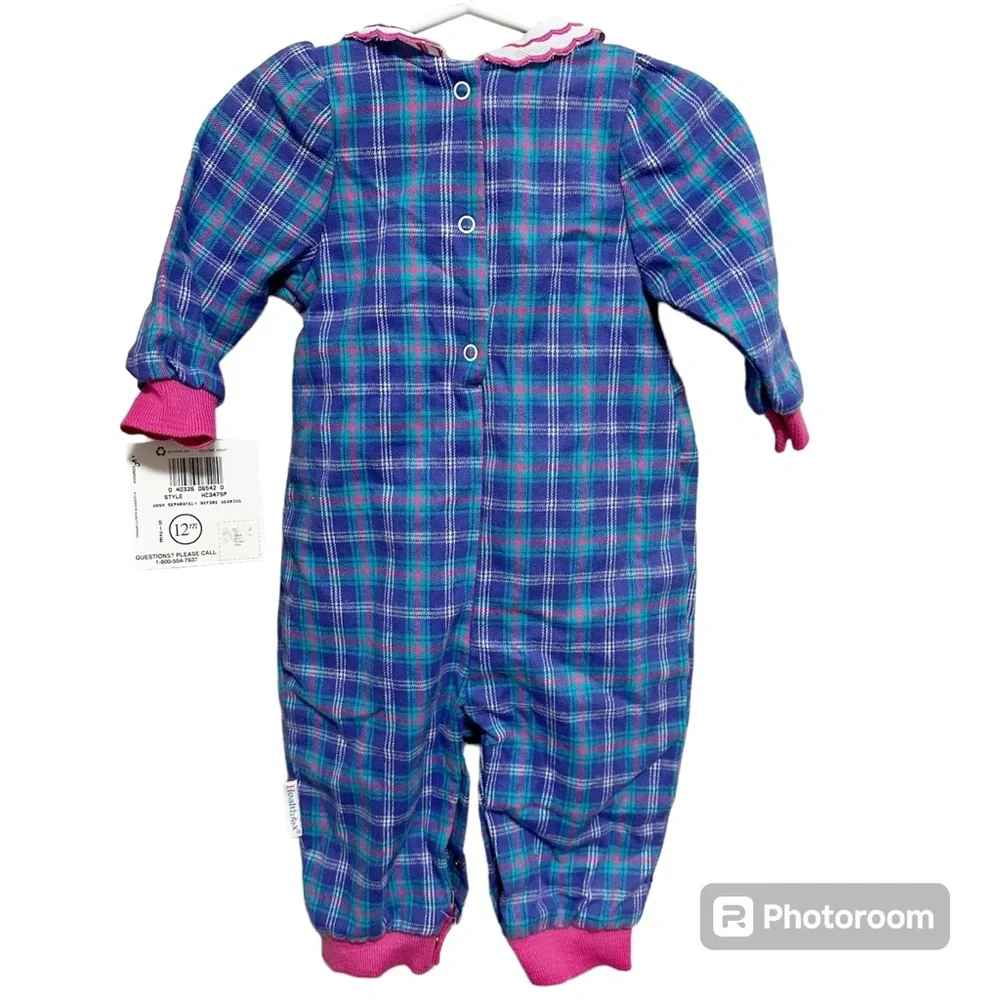 Healthtex one piece romper longsleeves plaid with collar ribbons 12 mos new
